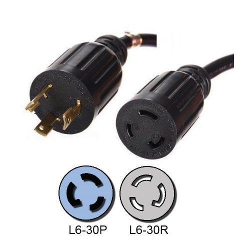 L6-30 Extension Power Cord, 15 Foot - 30A, 250V, 10/3 Wire