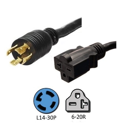 Buy NEMA L14-30P to 6-15/20R Plug Adapter - 1 Foot, 20A/250V, 12/3 AWG - Iron Box # IBX-1462-01