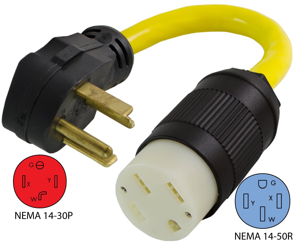 Buy Conntek EV1430T NEMA 14-30P to NEMA 14-50R Pigtail Adapter Compatible with RV and Tesla Use